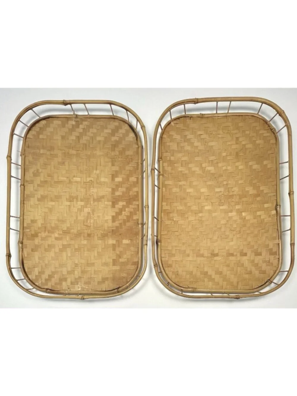VTG Lot 2 PIER 1 Wicker Rattan Bamboo Woven Serving Lap TRAYS Tiki Boho 19